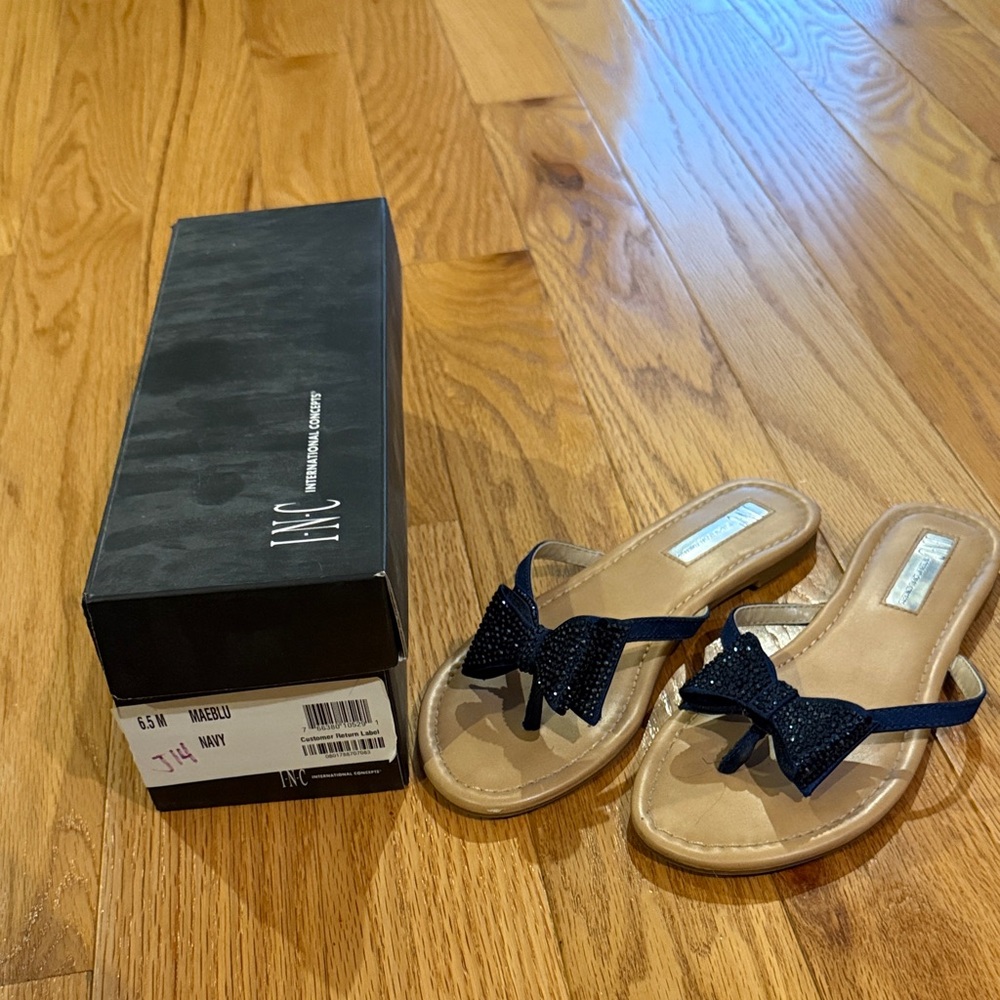 INC International Concepts Women's Sandals with Navy Bow